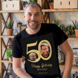 50th Birthday photo name personalized  T-Shirt<br><div class="desc">Trendy bold typography 50 years man birthday funny personalized t-shirt template with 2 photos and modern retro style script. Easy to customize with your text and pictures.</div>
