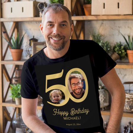 50th Birthday Photo Name Personalized  T-shirt