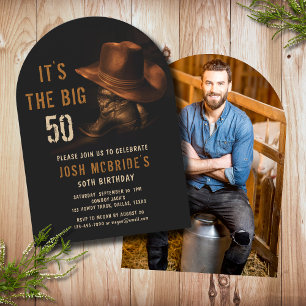 50th Birthday Photo Rustic Cowboy Hat Boots Invitation