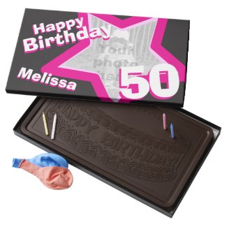 50th birthday photo star black pink chocolate bar