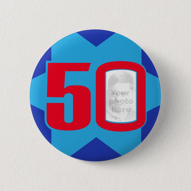 50th Birthday photo star button/badge Button (Front)