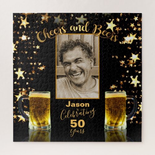 50th Birthday Photo Template Cheers and Beers Jigsaw Puzzle