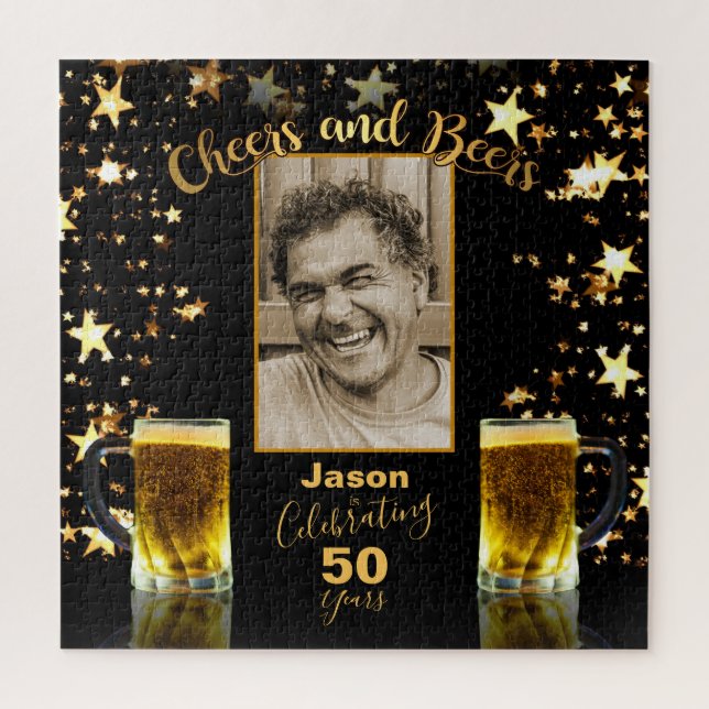 50th Birthday Photo Template Cheers and Beers Jigsaw Puzzle (Vertical)
