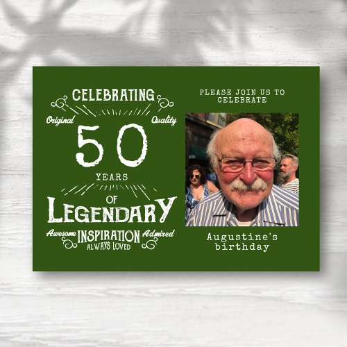 50th Birthday Photo Template Legend Green Vintage