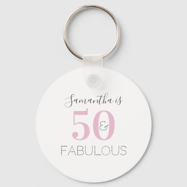 50th Birthday Pink 50 and Fabulous Party Favors Keychain (Front)