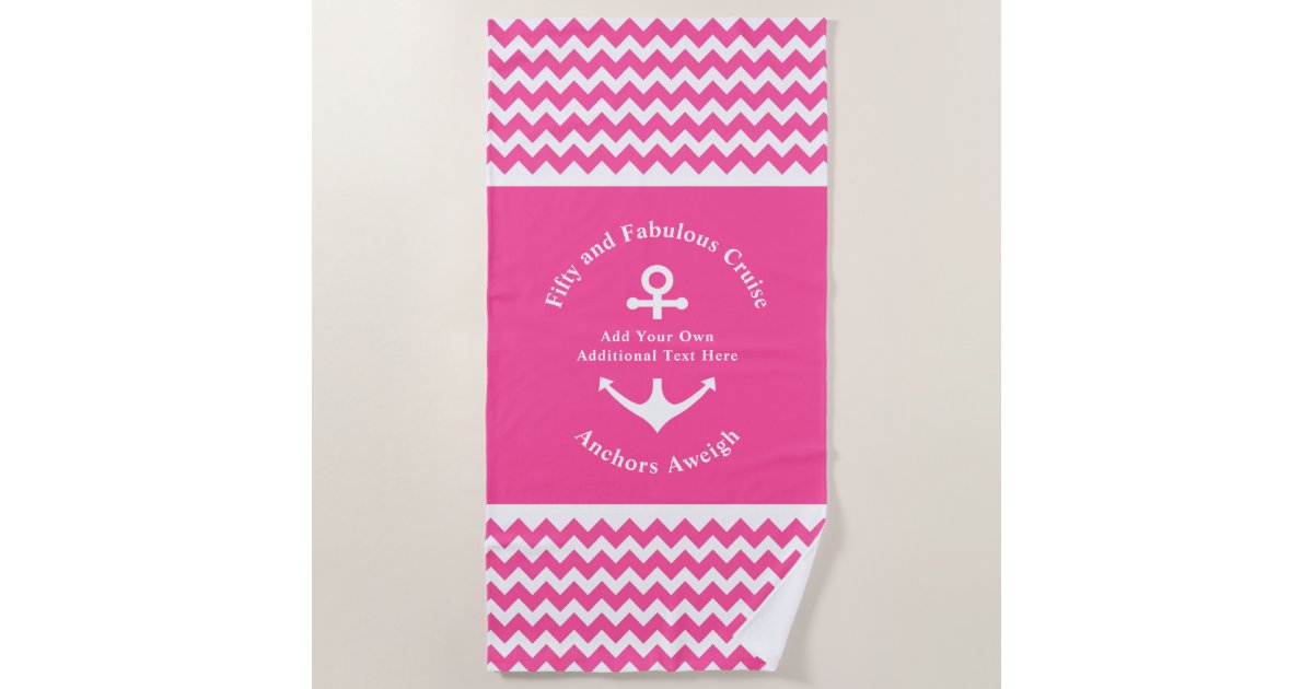 50th Birthday Pink Anchor Chevron Nautical Beach Towel