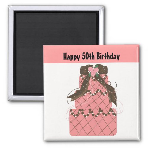 50th Birthday _ Pink and Chocolate Cake Magnet