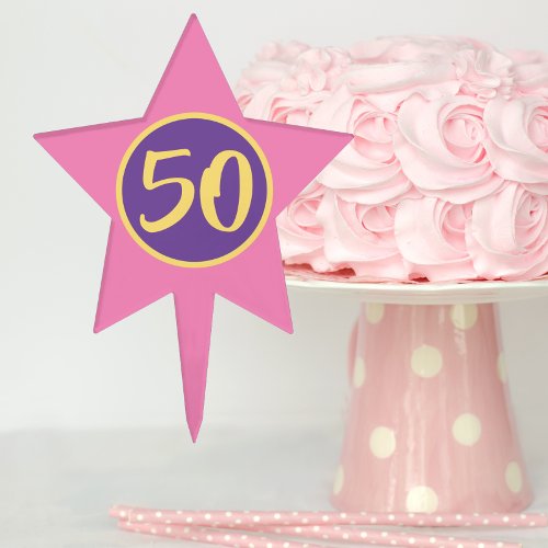50th Birthday Pink and Purple Star Cake Topper