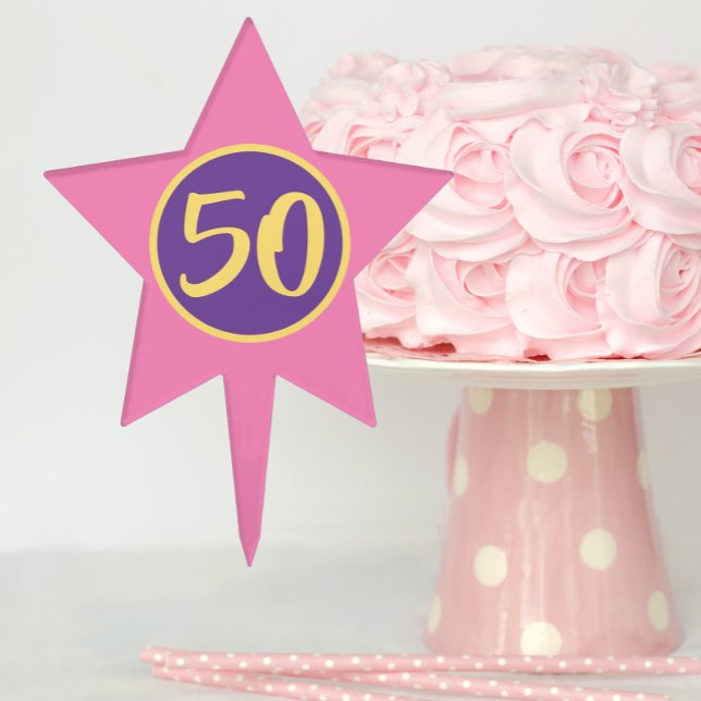 50th Birthday Pink and Purple Star Cake Topper (In Situ Cake)