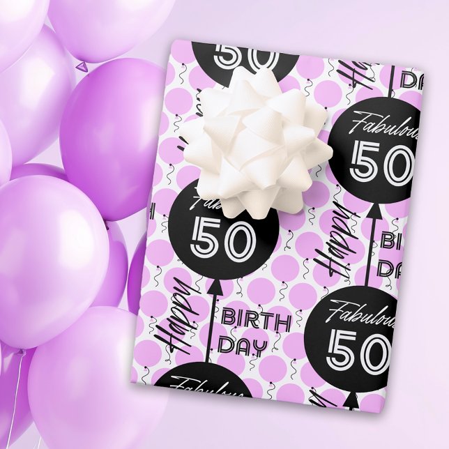50th Birthday Pink Balloons Wrapping Paper Sheets (Creator Uploaded)