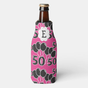 50th Birthday PINK BLACK Monogrammed Personalized Bottle Cooler