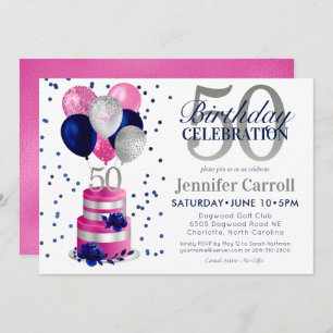50th Birthday Pink Cake Invitation