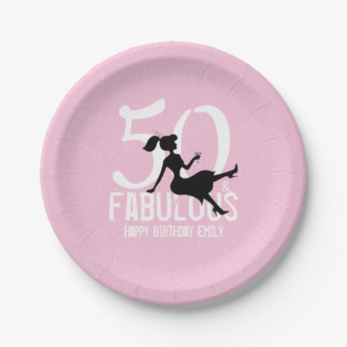 50th Birthday Pink Chic Girly Party Silhouette  Paper Plates