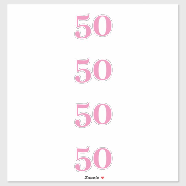 50th Birthday Pink Custom Age Number Fifty Pattern Sticker (Sheet)