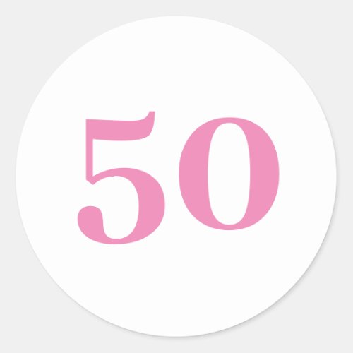 50th Birthday Pink Custom Age Number Fifty Trendy Classic Round Sticker