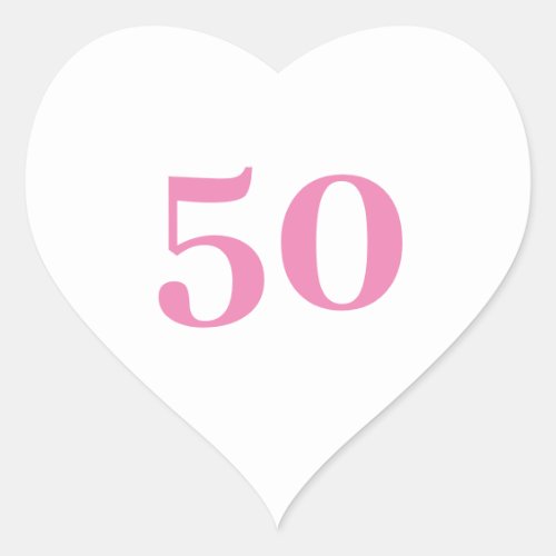 50th Birthday Pink Custom Age Number Fifty Trendy Heart Sticker
