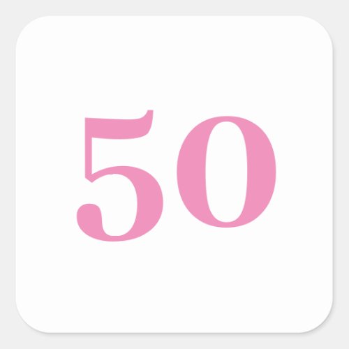 50th Birthday Pink Custom Age Number Fifty Trendy Square Sticker