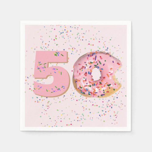 50th Birthday Pink Donut  Napkins