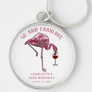 50th Birthday Pink Flamingo Novelty Swag Keychain