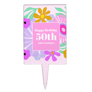 50th birthday pink floral romantic cute Cake Pick