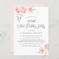 50th Birthday Pink Floral Watercolor Virtual Party