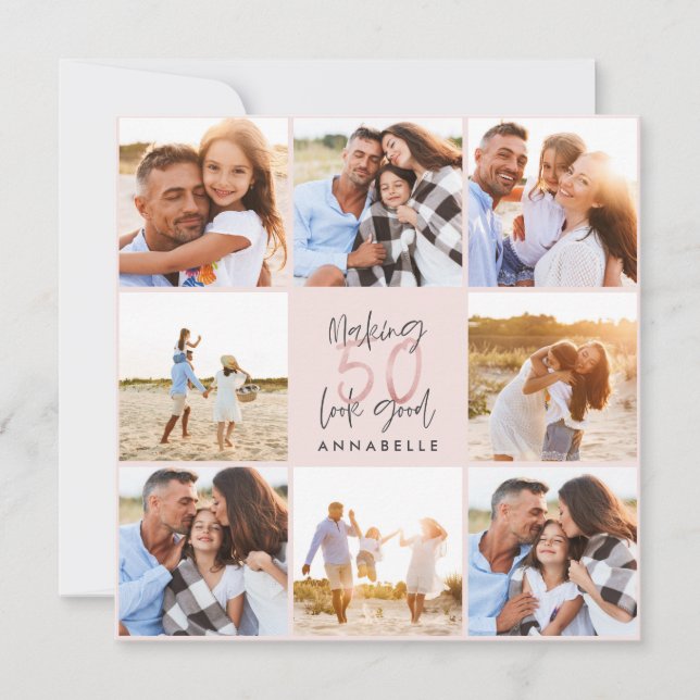 50th birthday pink girly glitter photo collage (Front)