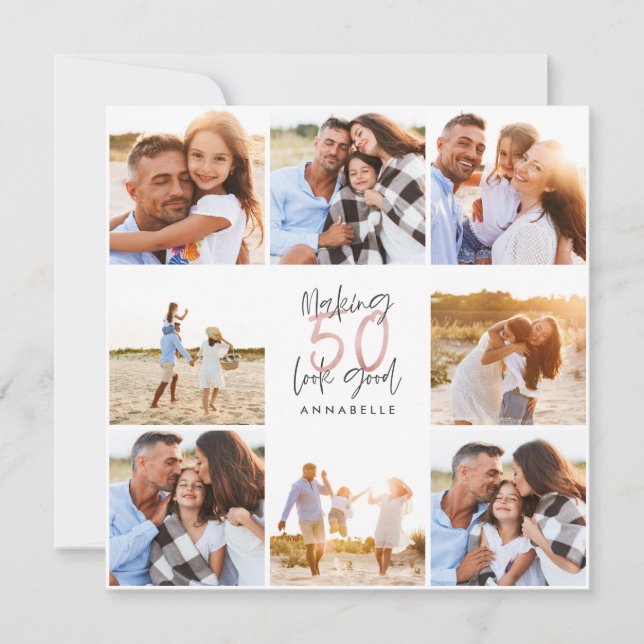 50th birthday pink girly glitter photo collage (Front)