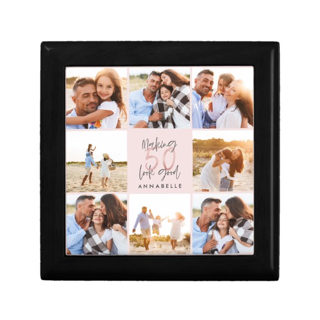 50th birthday pink girly glitter photo collage thr gift box (Front)