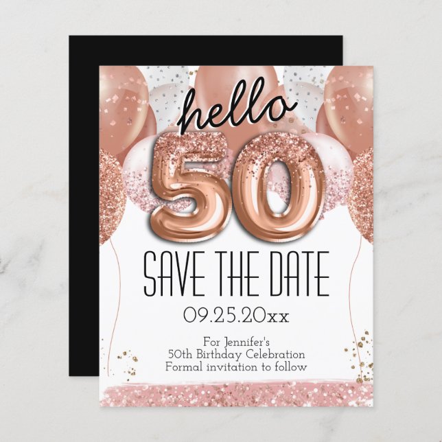 50th Birthday Pink Glitter Save the Date (Front/Back)