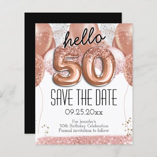 50th Birthday Pink Glitter Save the Date