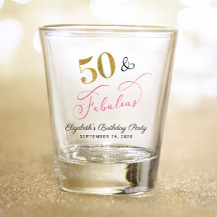 50th Birthday Pink Gold Party Favor Shot Glass