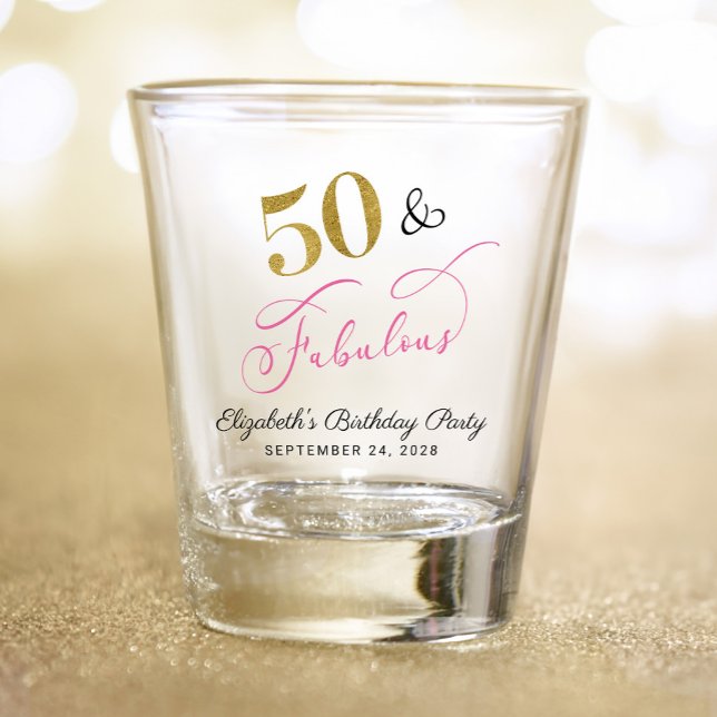 50th Birthday Pink Gold Party Favor Shot Glass (Creator Uploaded)