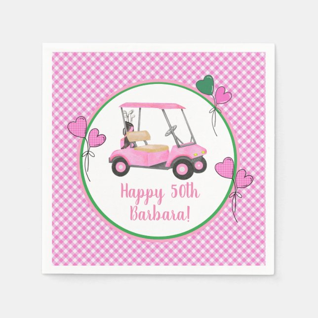 50th Birthday Pink Golf Theme Party  Napkins (Front)