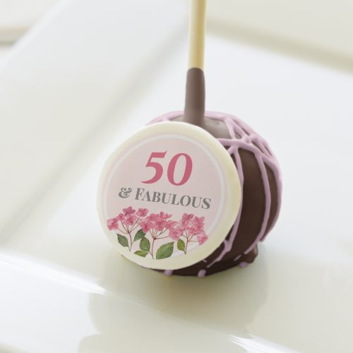 50th Birthday Pink Hydrangea Lacecaps Illustration Cake Pops