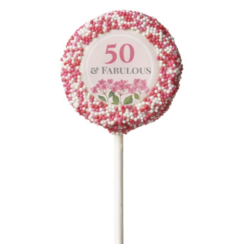 50th Birthday Pink Hydrangea Lacecaps Illustration Chocolate Covered Oreo Pop