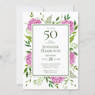 50th Birthday Pink Hydrangeas Invitation