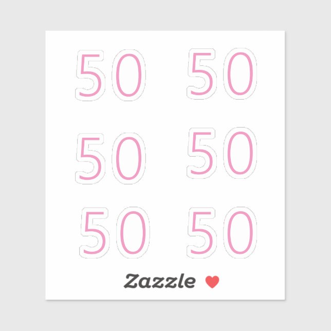 50th Birthday Pink Number Fifty Pattern Custom Age Sticker (Sheet)