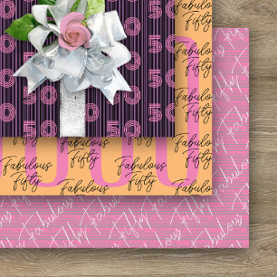 50th Birthday Pink Orange Typography Numbers Wrapping Paper Sheets