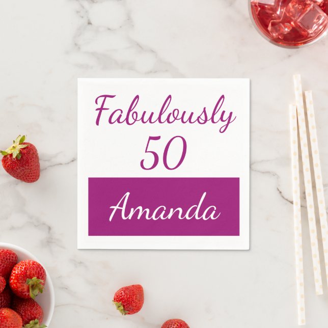 50th birthday Pink Personalize fabulously 50 Napkins (Insitu)