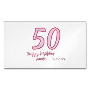 50th birthday pink purple bold name simple minimal business card magnet