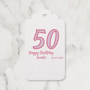 50th birthday pink purple bold name simple minimal foil gift tags