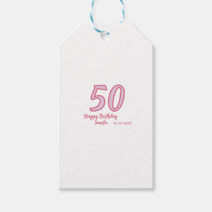 50th birthday pink purple bold name simple minimal gift tags