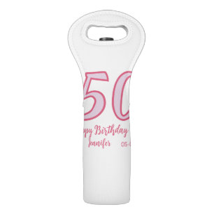 50th birthday pink purple bold name simple minimal wine bag