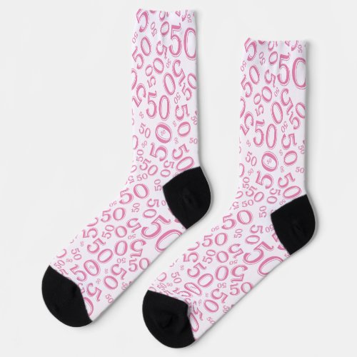 50th Birthday Pink Random Number Pattern Socks