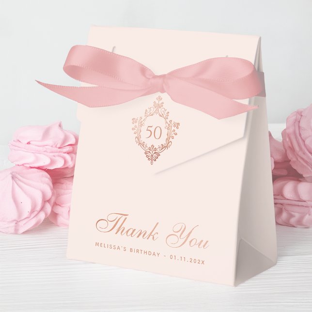 50th Birthday Pink Rose Gold Elegant Vintage Crest Favor Boxes (Creator Uploaded)