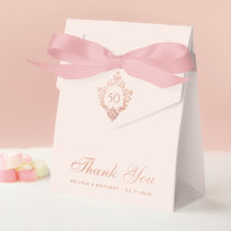 50th Birthday Pink Rose Gold Elegant Vintage Crest Favor Boxes