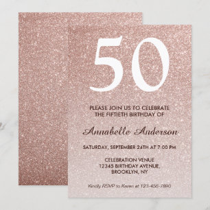 50th Birthday Pink Rose Gold Glitter Sparkle Ombre Invitation
