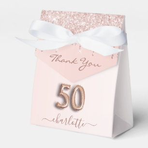 50th birthday pink rose gold glitter thank you favor boxes
