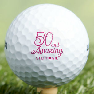 50th Birthday Pink Script Amazing Custom Golf Balls