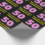 [ Thumbnail: 50th Birthday: Pink Stripes and Hearts "50" + Name Wrapping Paper ]